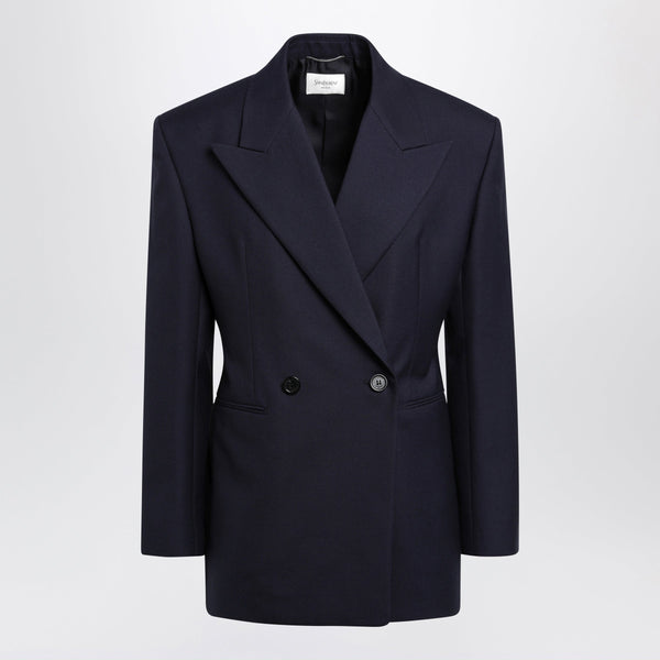 Navy Blue Double-Breasted Jacket In Wool