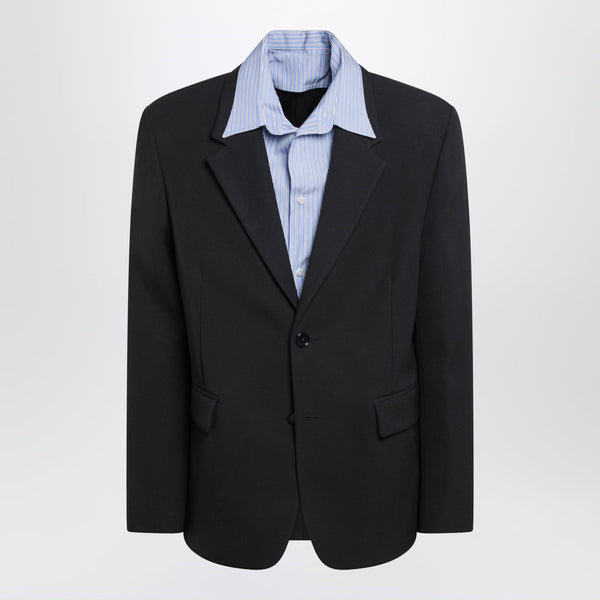 Dark Blue Hybrid Overshirt In Wool Twill