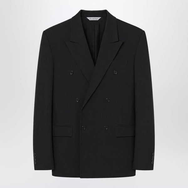 Double-Breasted Tailored Wool Twill Jacket In Black
