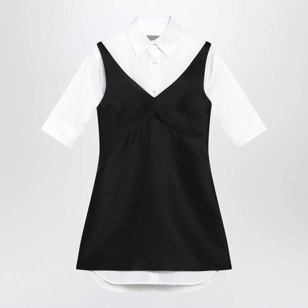 Hybrid Chemisier Mini Dress In Wool And Silk Black