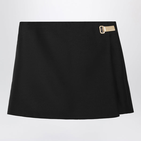Black Wool And Silk Mini Skirt