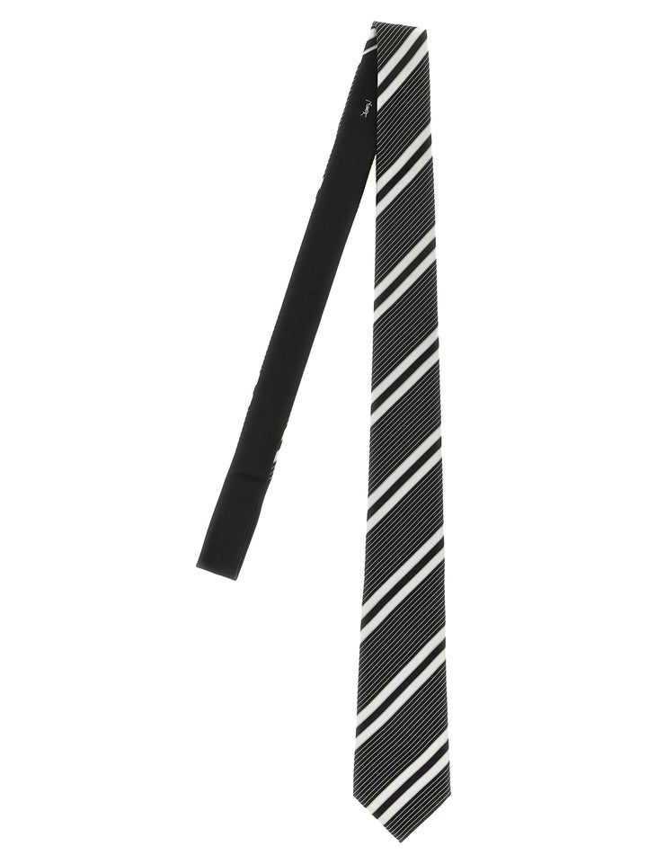 Saint Laurent Jacquard Diagonal Striped Tie Ties and Papillon - White/Black | 1e821107018e7f7a80e9d89ff3e4e523437c3c27