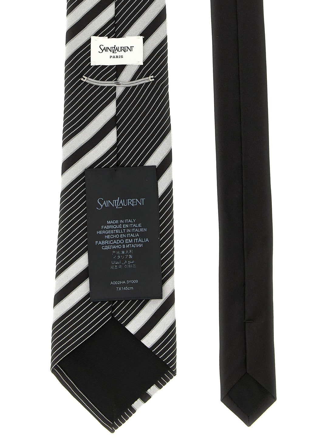 Saint Laurent Jacquard Diagonal Striped Tie Ties and Papillon - White/Black | 628b8fec05732ff005e831400fb8278d8dc5eff8