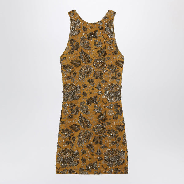 Mini Dress In Gold Stretch Brocade