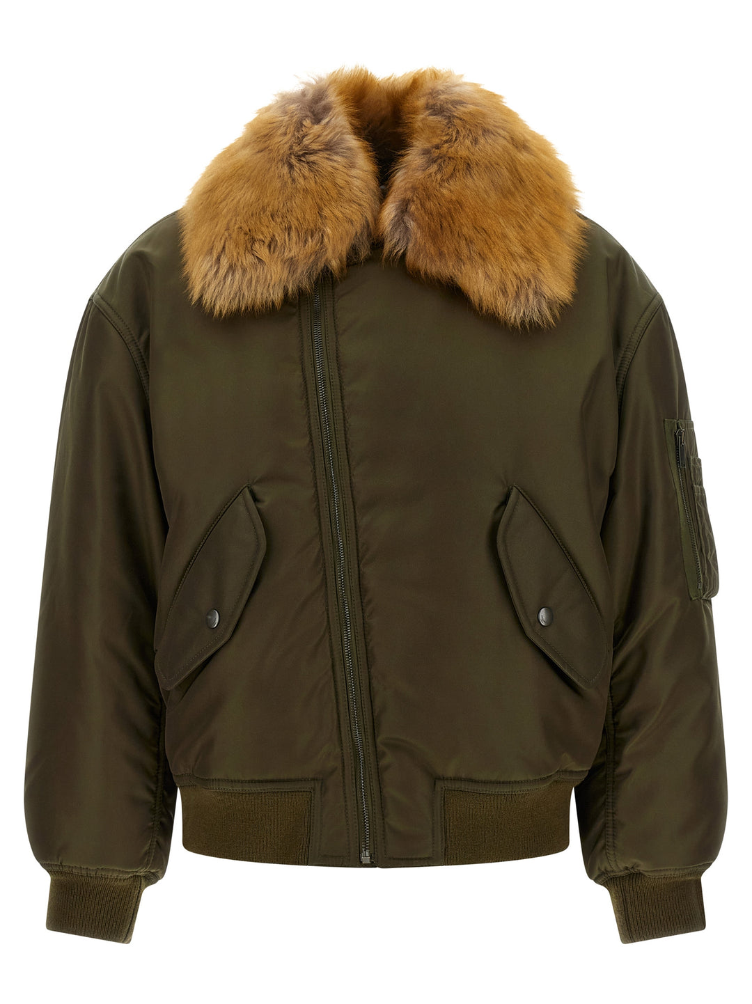 Saint Laurent Removable Shearling Neck Bomber Jacket Puffer Jackets - Green | d8a7548a1df5def013598d98f176bfabce040305