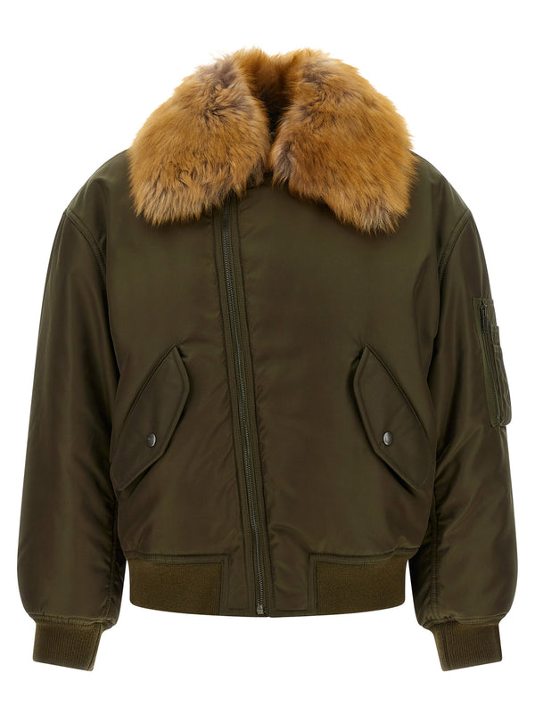 Removable Shearling Neck Bomber Jacket Puffer Jackets Green