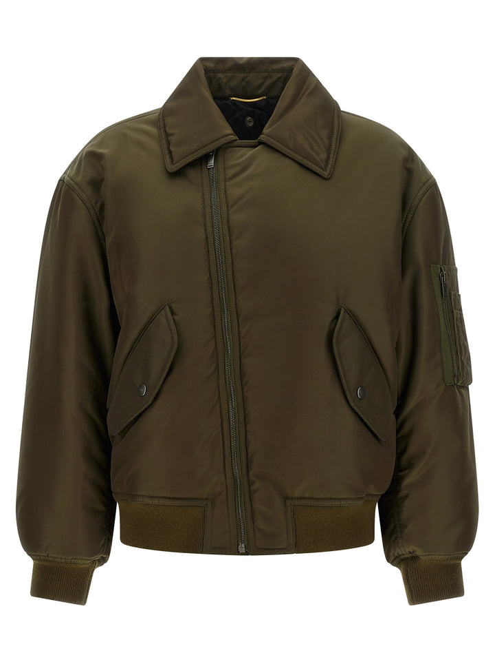 Saint Laurent Removable Shearling Neck Bomber Jacket Puffer Jackets - Green | 1cbf7f7e4ae180d89005317981c752f907a89703