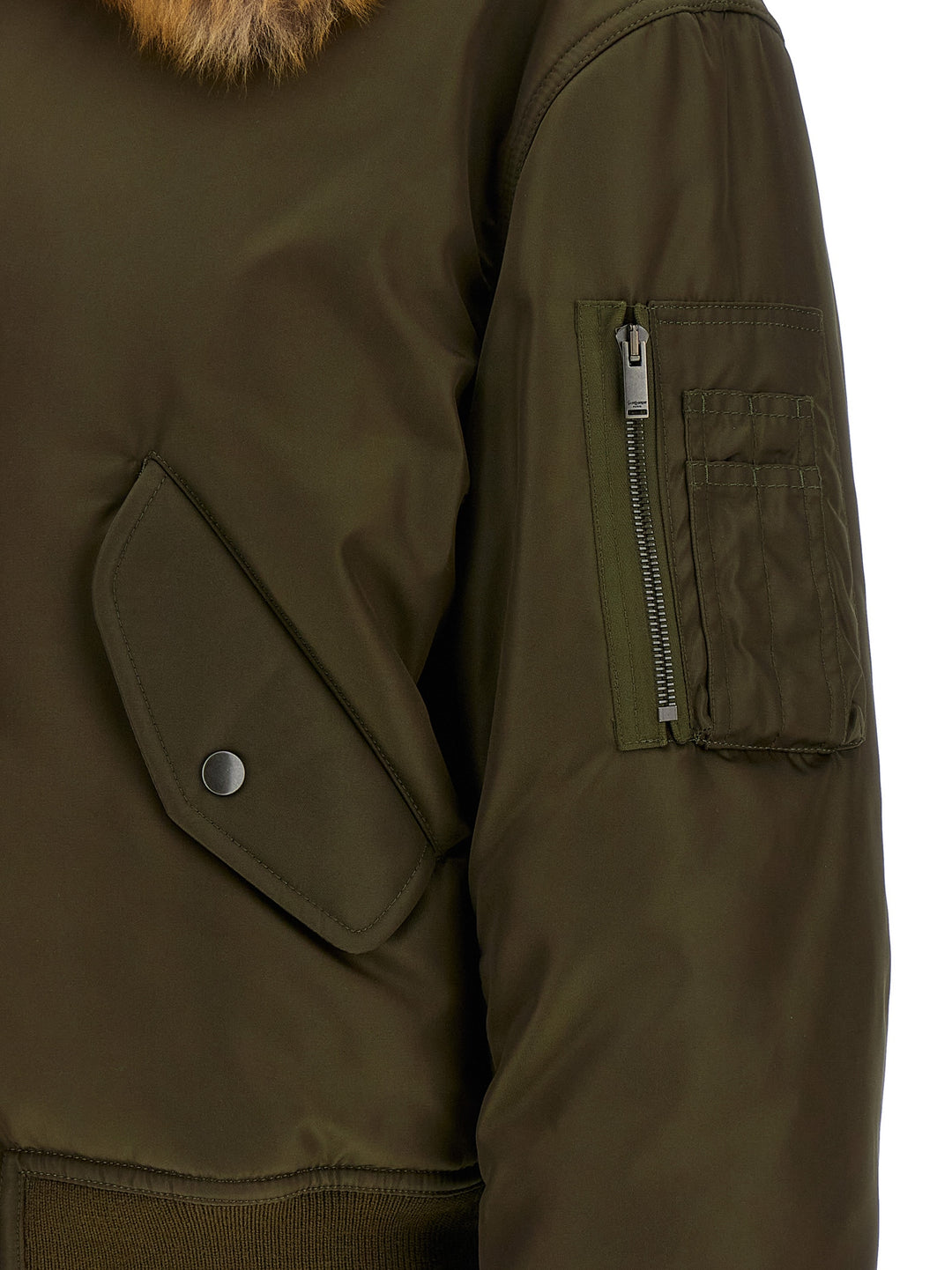 Saint Laurent Removable Shearling Neck Bomber Jacket Puffer Jackets - Green | 1aadffe04f6c84e37584fdc26cbf713009ab5de4