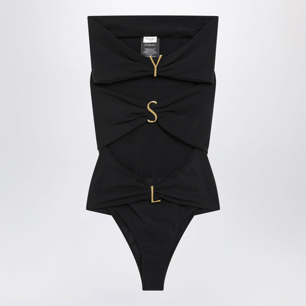 Strapless Black Cut-Out One-Piece Swimsuit