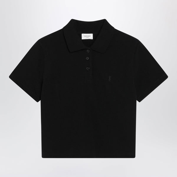 Black Cropped Cotton Piqué Polo Shirt