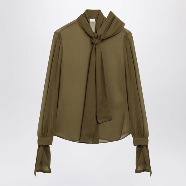 Lavallière Blouse In Bronze Green Silk