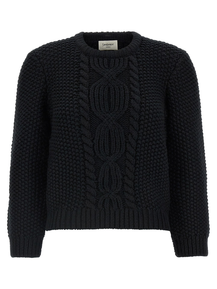 Saint Laurent Wool Sweater With Processing Sweaters and Cardigans - Black | 0b85c8ede28cea29def0c866af402b108ee8b277