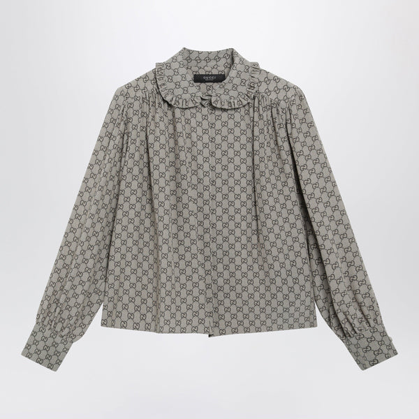 Beige Gg Print Silk Crêpe De Chine Shirt
