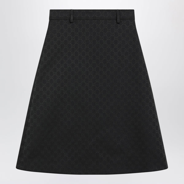 Black Gg Cotton Blend Midi Skirt