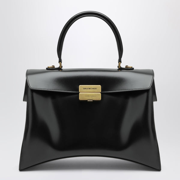 Medium Hourglass Avenue Black Calfskin Top-Handle Bag