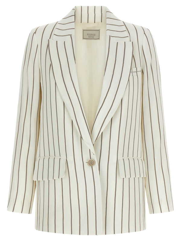 Pinstripe Twill Blazer Blazers White