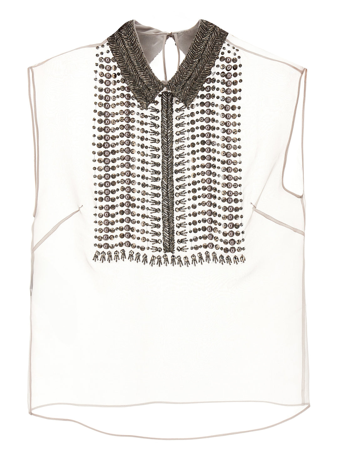 Beaded Chiffon Top Tops Gray