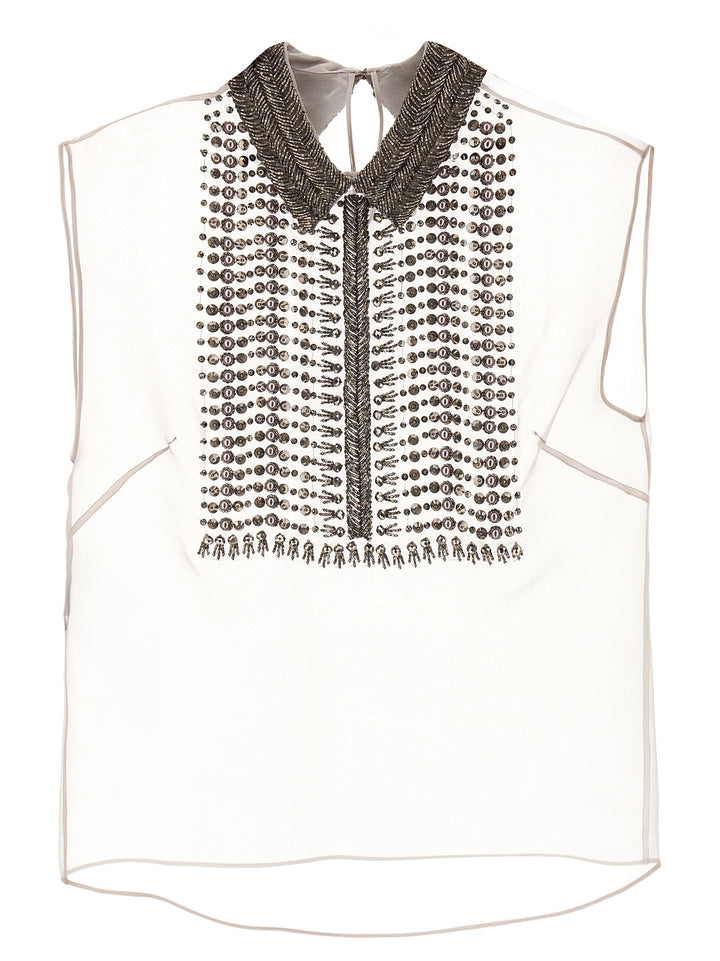 Beaded Chiffon Top Tops Gray