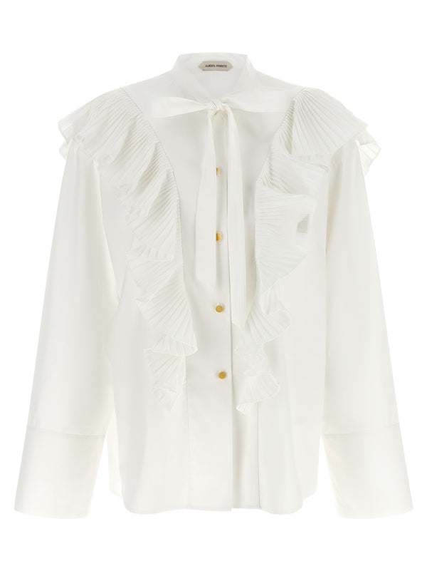 Pleated Ruffle Shirt Shirt And Blouse White