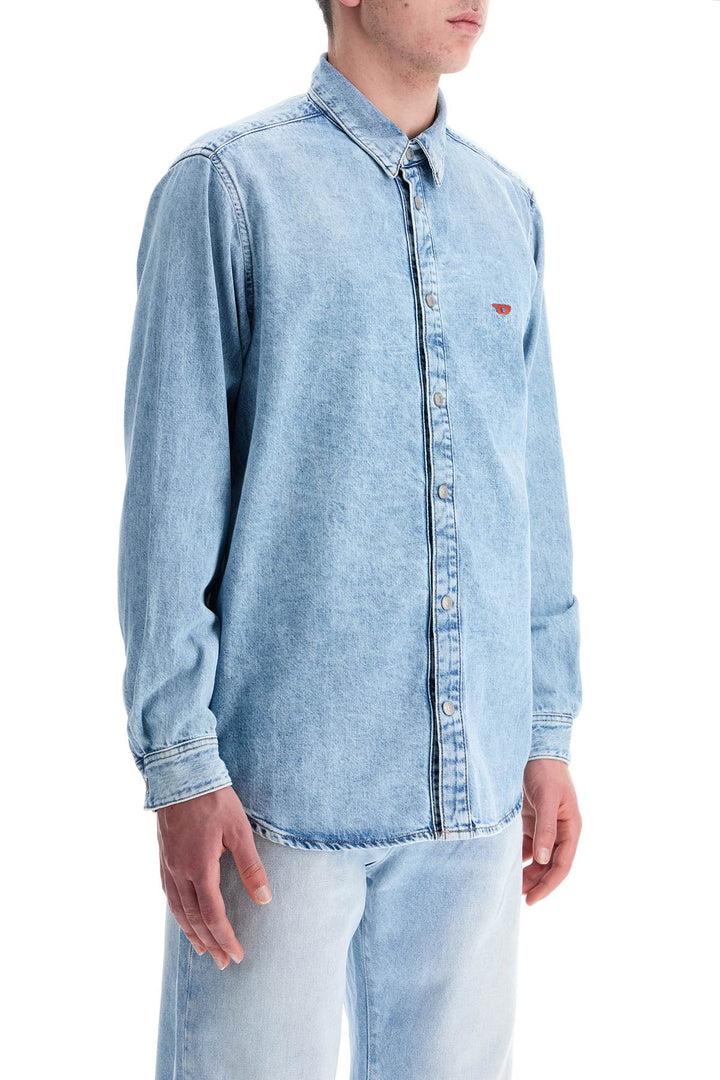 Light Blue Denim Shirt With Logo On Chest