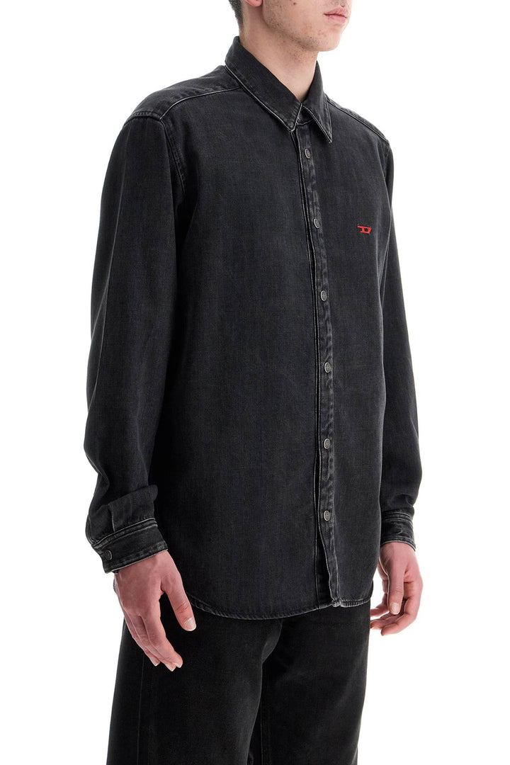 Black Denim Shirt In Cotton And Lyocell With A Faded Effect