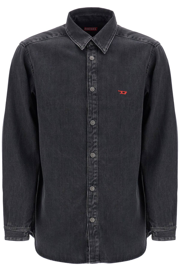 Black Denim Shirt In Cotton And Lyocell With A Faded Effect