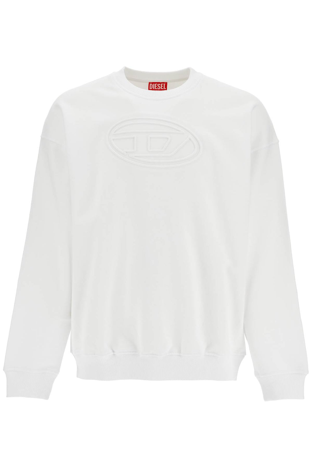 White Cotton Sweatshirt With Raised Logo For Men