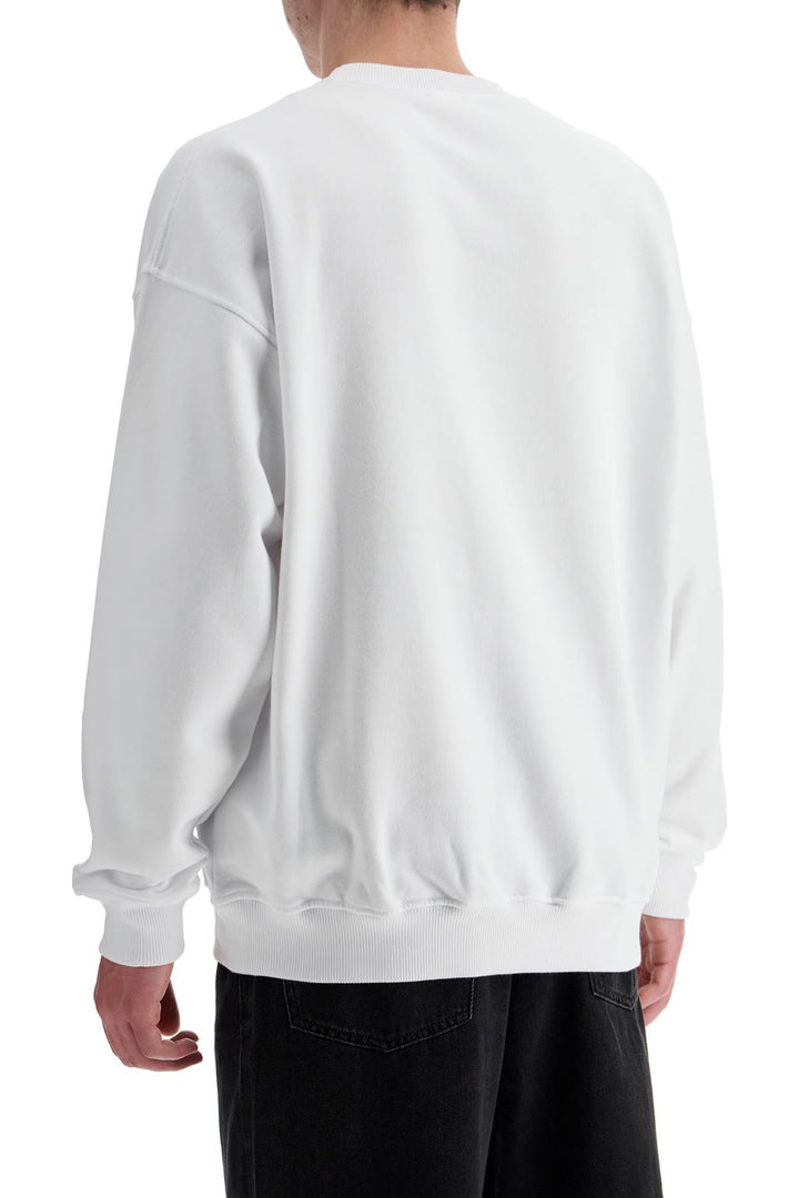 White Cotton Sweatshirt With Raised Logo For Men