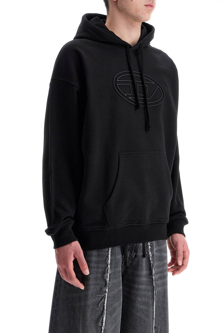 Black Cotton Hoodie With Embossed Logo