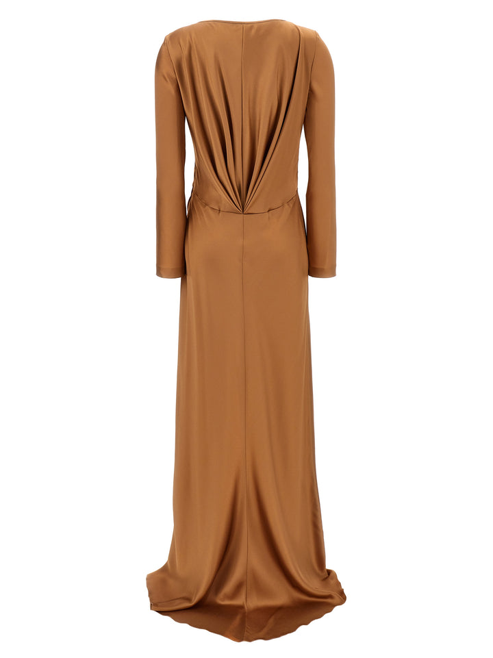 Long Satin Dress Dresses Beige