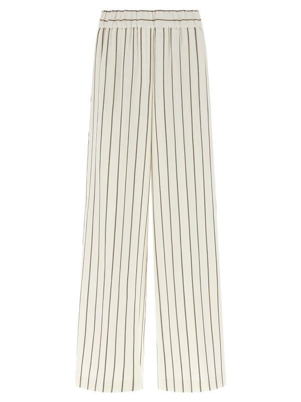 Pinstriped Twill Pants White