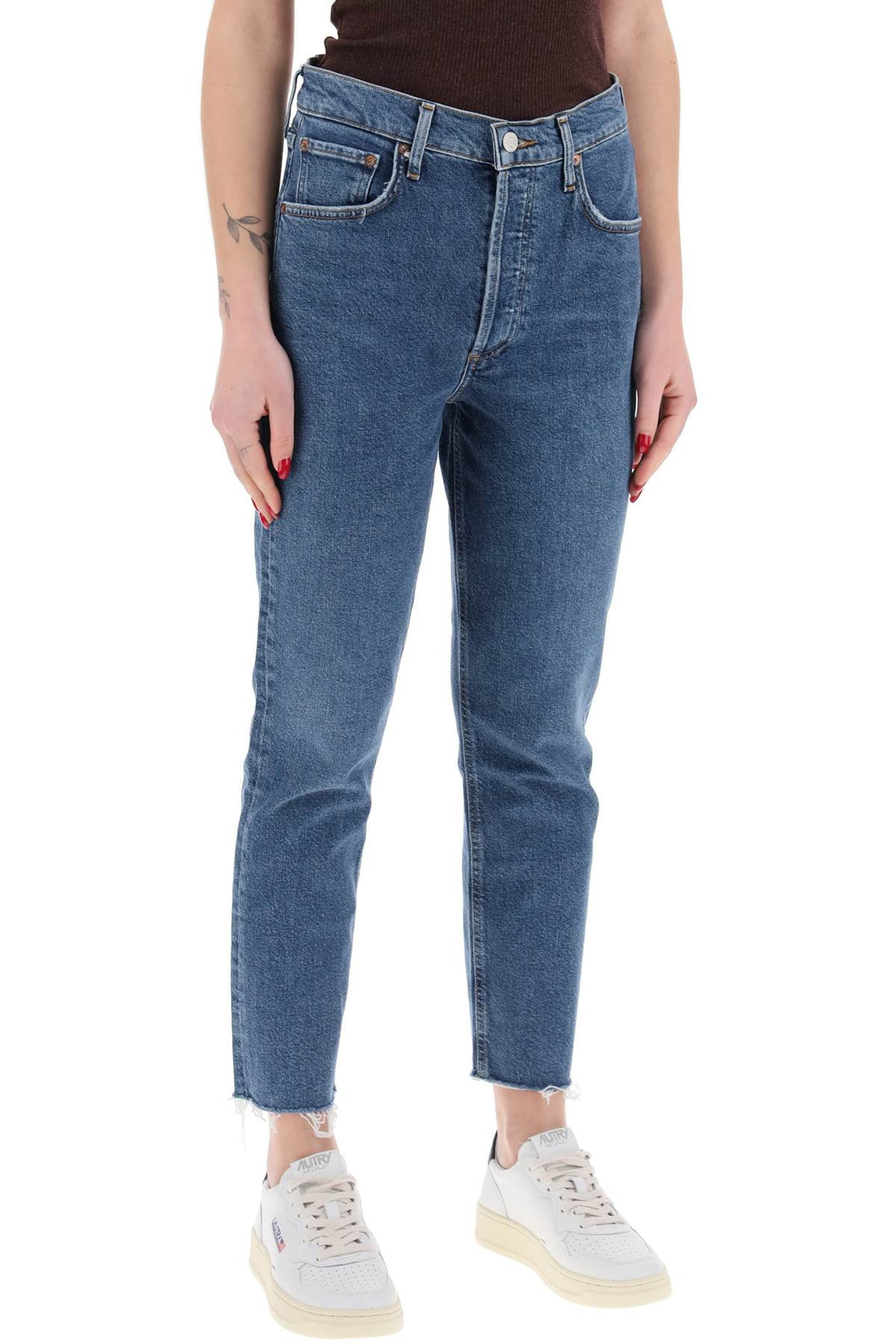 Jeans Cropped Dritti A Vita Alta Riley