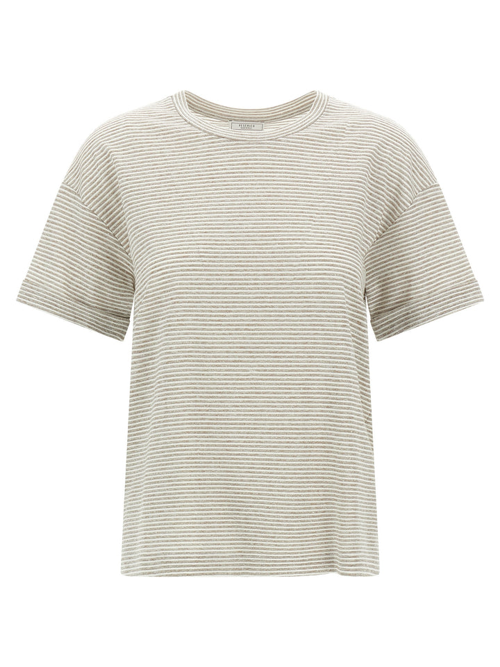 Peserico Lamé Stripes T-shirt - Beige | 14c4fc8c82a505434f37e09489e8df593cf0dde5