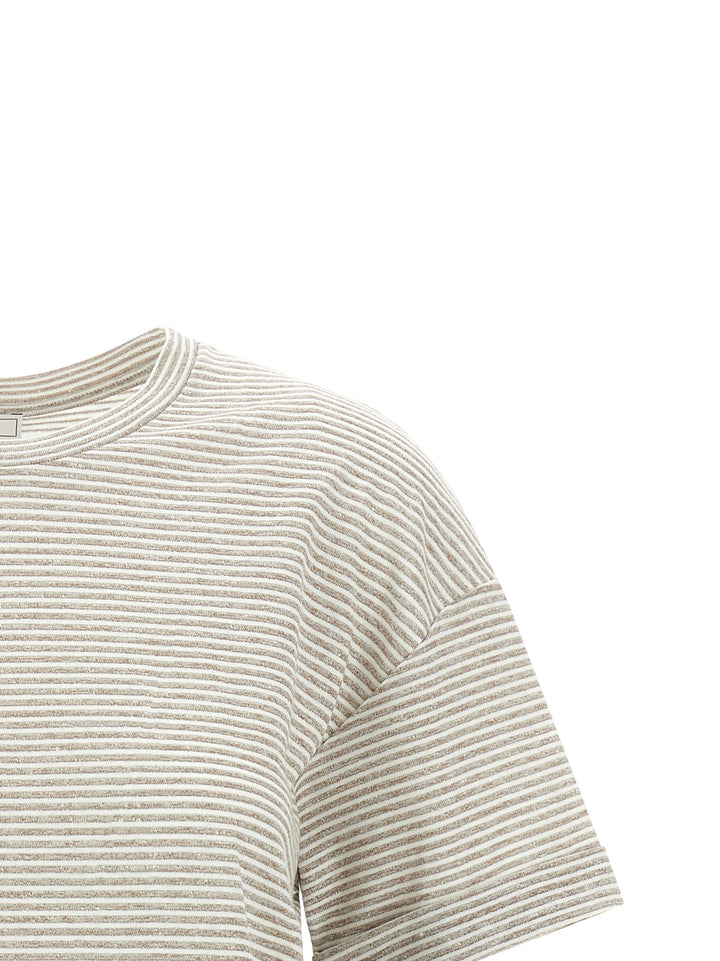Peserico Lamé Stripes T-shirt - Beige | b1de361bcf0cc7e4693d9c48af80aaa2f4efcfd5