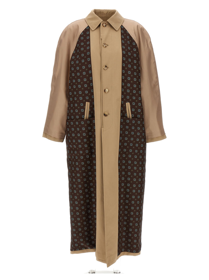 Long Trench Coat With Patterned Inserts Coats, Trench Coats Beige