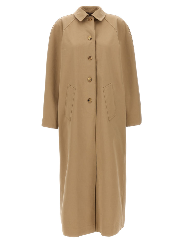 Long Trench Coat With Patterned Inserts Coats, Trench Coats Beige