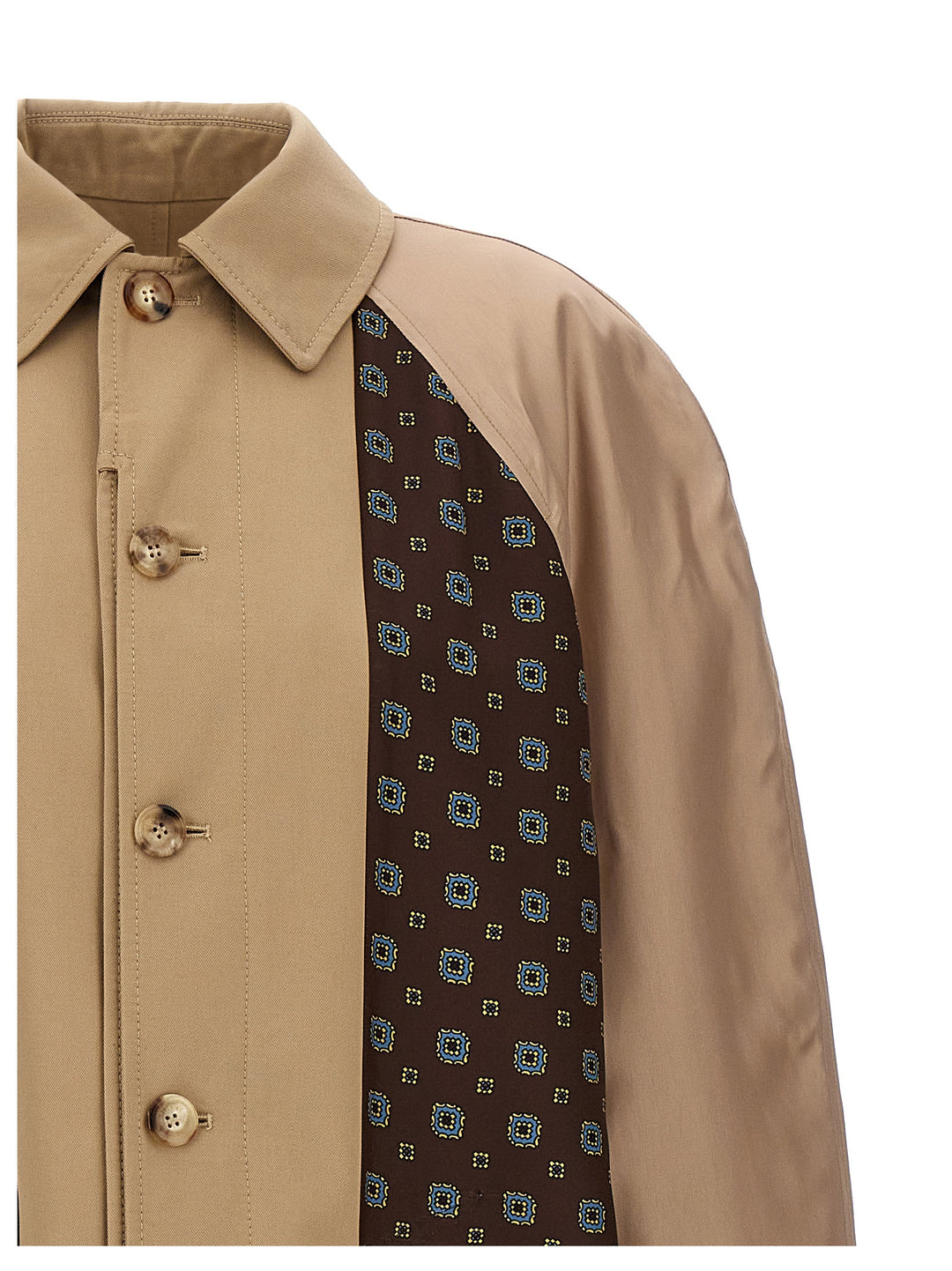 Long Trench Coat With Patterned Inserts Coats, Trench Coats Beige