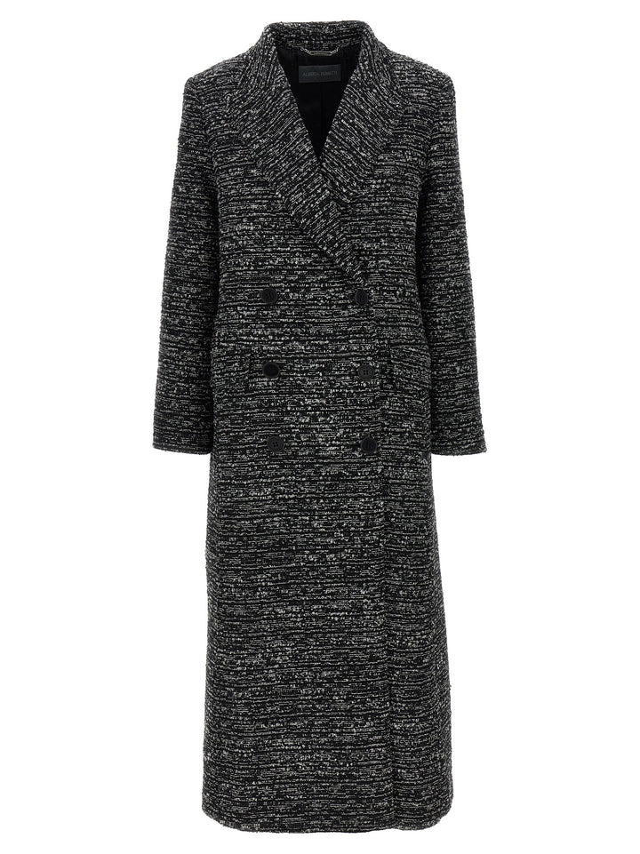 Long Bouclé Coat Coats, Trench Coats White/Black