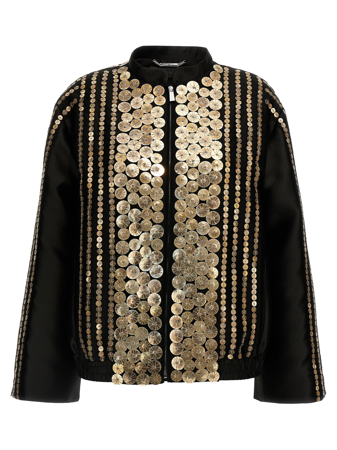 Sequin Satin Bomber Jacket Casual Jackets, Parka Black