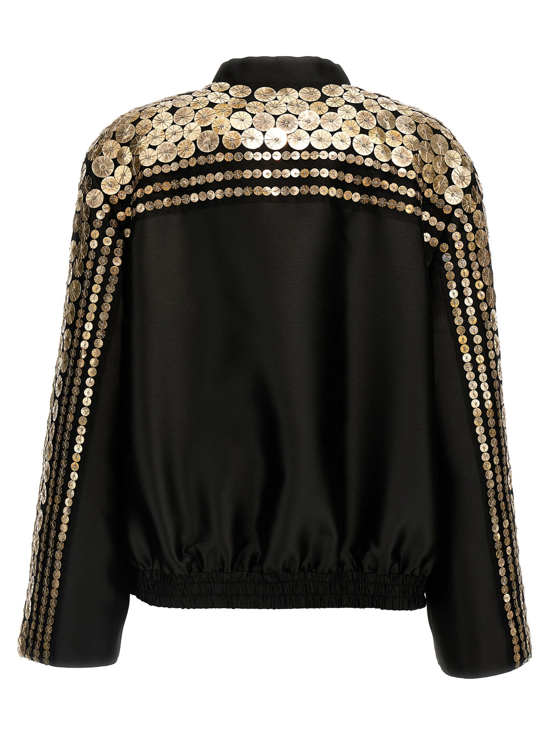 Sequin Satin Bomber Jacket Casual Jackets, Parka Black