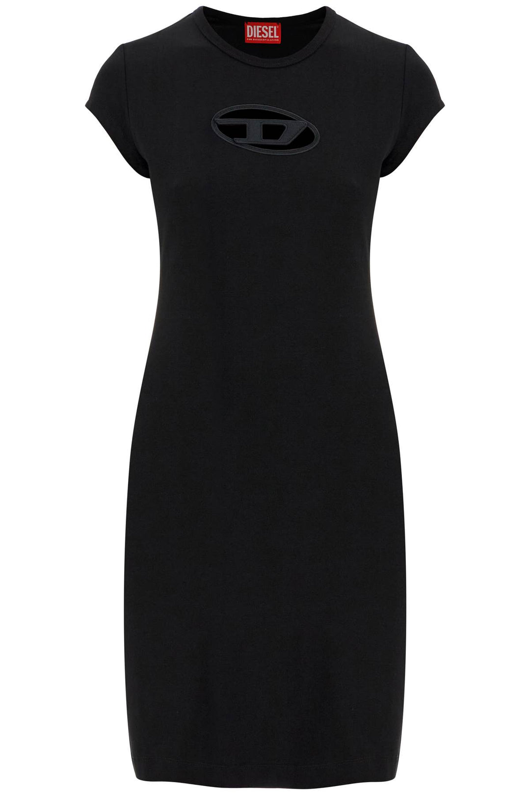 Black Cotton Dress With Central Opening Above The Knee