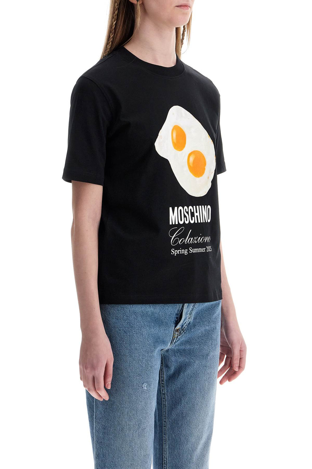 Black Cotton T Shirt With Fried Egg Print