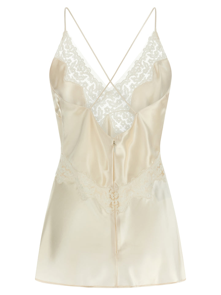 Alberta Ferretti Satin And Lace Top Tops - Beige | ba7adb66a5ddd8bfcd5c1637e8edbbd3eb4d3a57