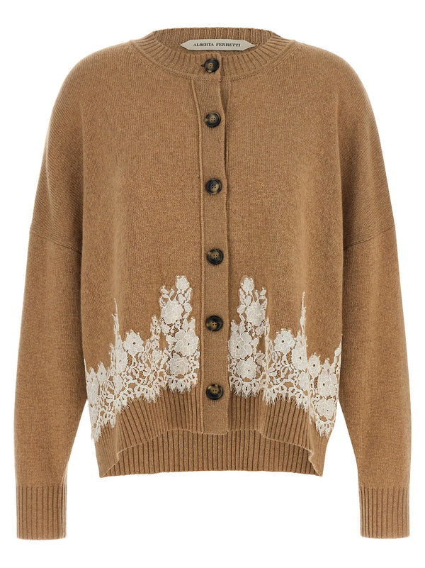Lace Insert Cardigan Sweaters And Cardigans Brown
