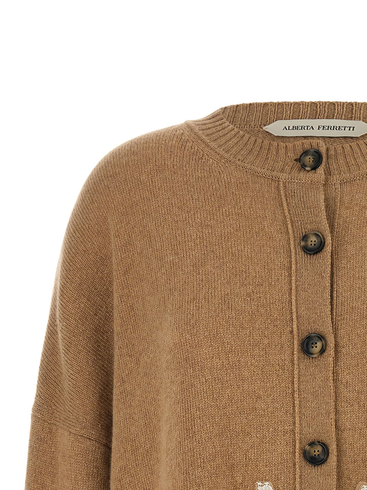 Alberta Ferretti Lace Insert Cardigan Sweaters and Cardigans - Brown | e0e245f85ee47d00e72fca74c7110b821e262a05