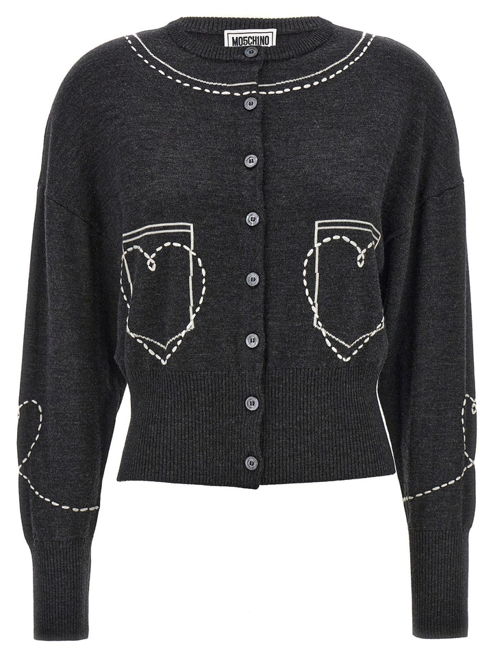 Contrast Embroidery Cardigan Sweater, Cardigans Gray