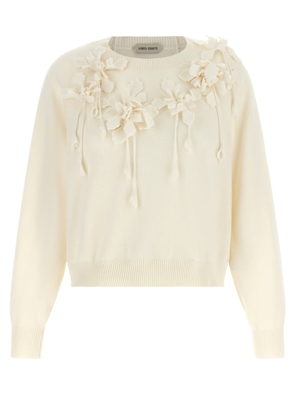 Embroidered Flower Sweater Sweaters And Cardigans White
