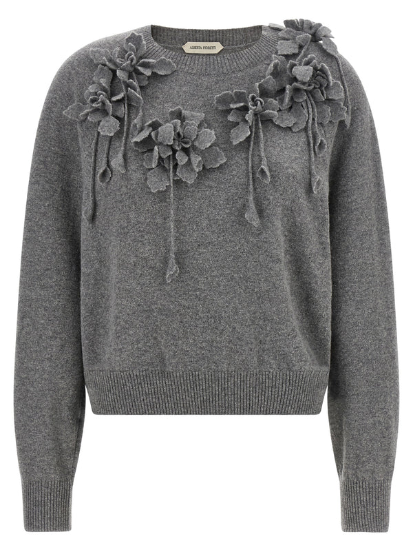 Embroidered Flower Sweater Sweaters And Cardigans Gray