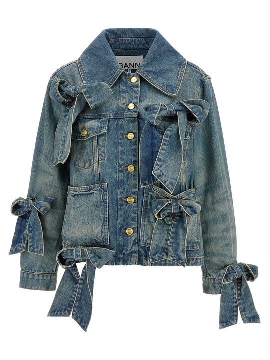 Light Rigid Denim Puffer Jackets Blue