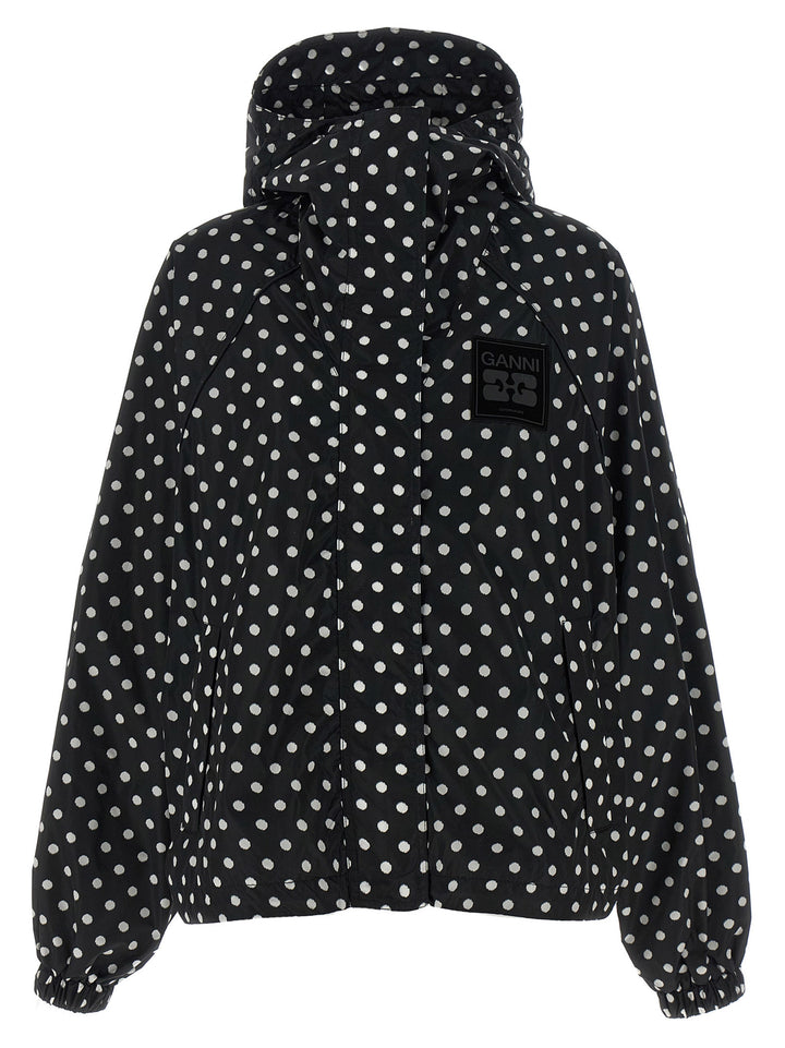 Ganni Polka Dot Anorak Puffer Jackets - White/Black | 04ffeece1df84d70b9125fc59726bb957dfe3c7d